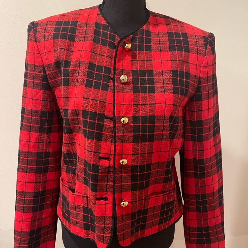 LIZ CLAIBORNE Red Plaid Vintage Blazer